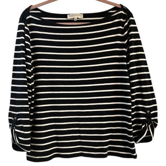 Jones New York Striped Boatneck Tee Tshirt Top XL Tab Sleeves Stretch - Picture 1 of 7